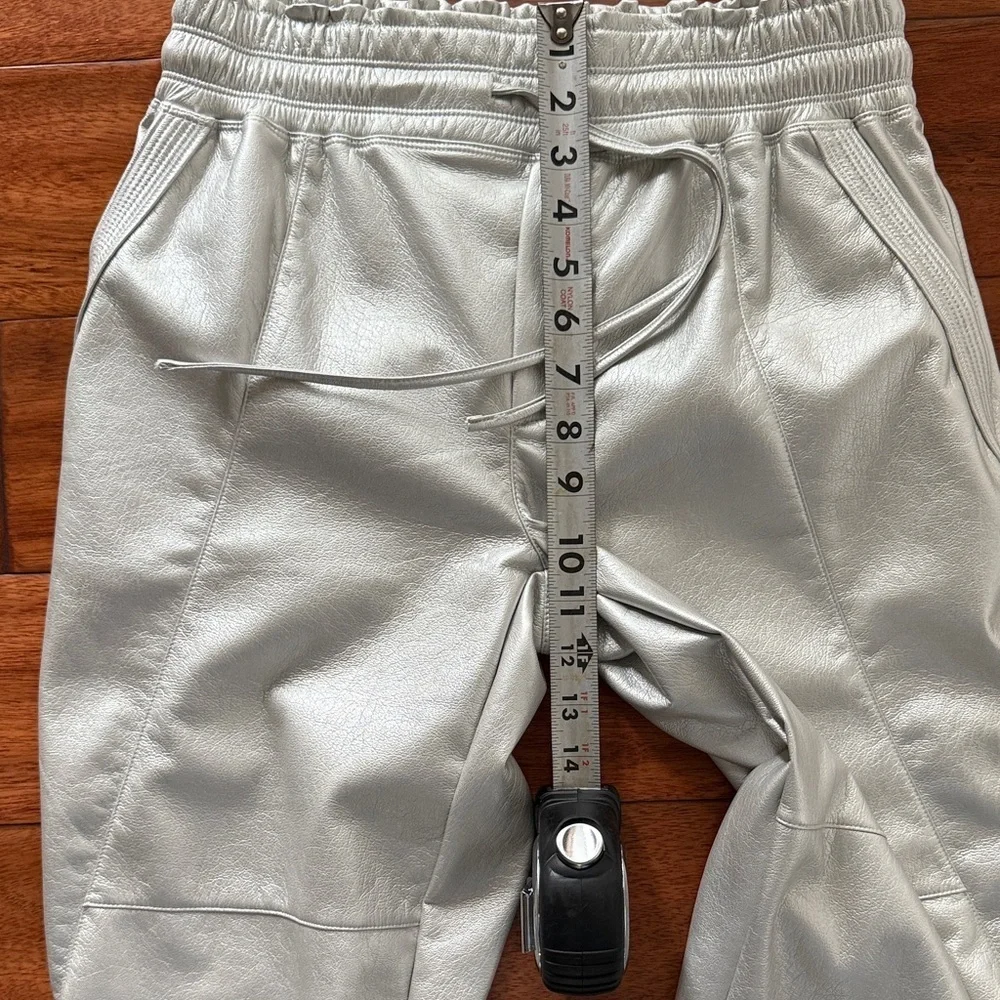 Melissa Nepton Metallic Faux Leather Silver Tristan Jogger pants SMALL